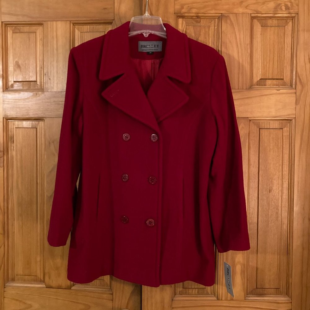 NWT Bromley Vintage 80s 90s Coat 75% Wool Jacket Red Women's Size L Large